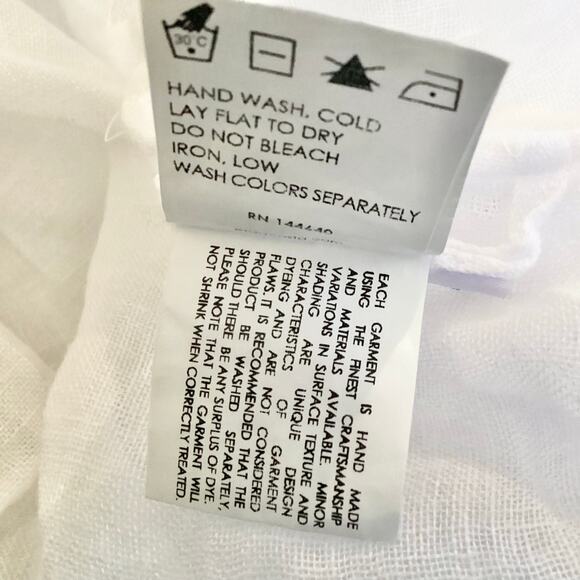 Enzo Costa 100% White Linen Collarless Bracelet Length Sleeve Shirt Dress 3 L - Picture 11 of 12